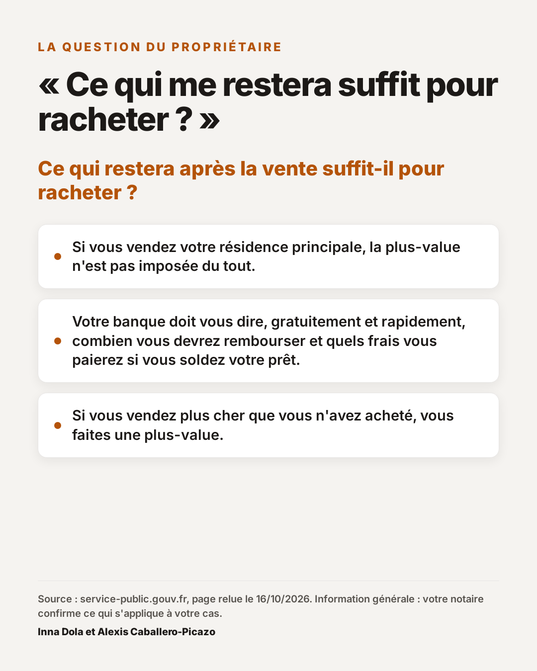 « Ce qui me restera suffit pour racheter ? » : Ce qui restera après la vente suffit-il pour racheter ?